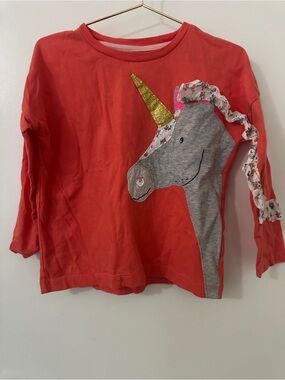 Mini Boden Unicorn Appliqué Long Sleeve Top 4-5Y 110cm Coral Pink Nordstrom